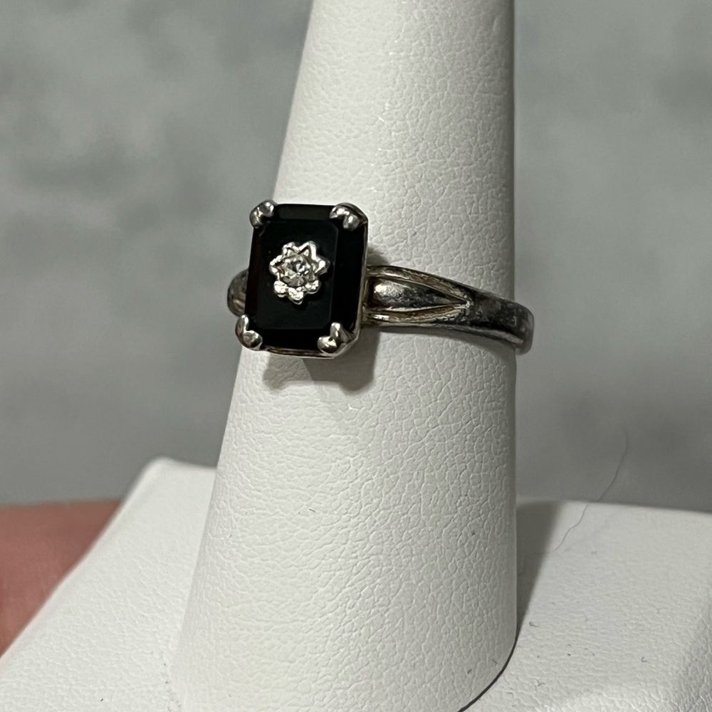 Black onyx art deco inspired sterling Silver Ring Size 8 - Picture 8 of 12
